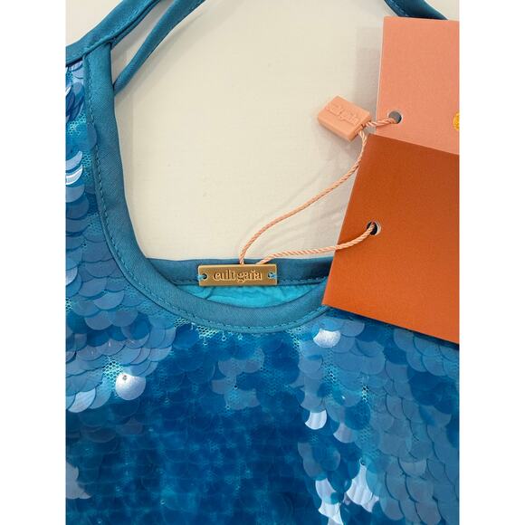 Cult Gaia Lily Sequence Dress Blue Halter Neckline Key Hole Size M NWT - Picture 8 of 9